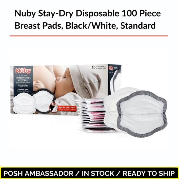 Nuby Stay-Dry Disposable 100 Piece Breast Pads, Black/White, Standard - NEW - Picture 1 of 7